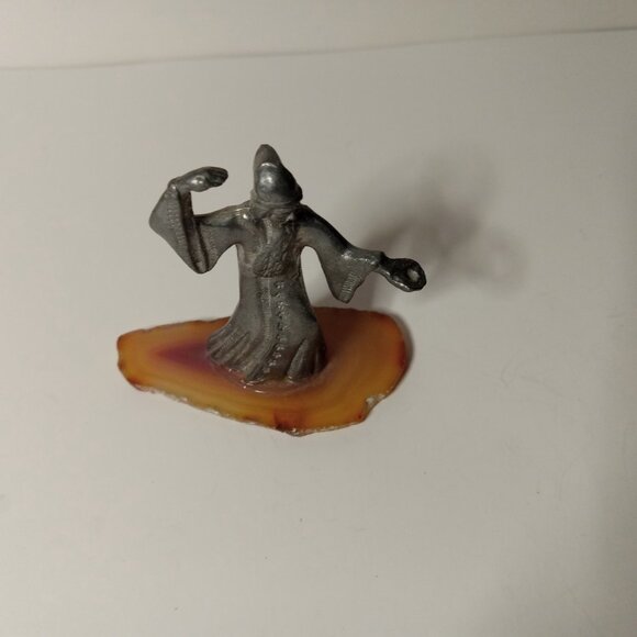 2.5 in. Vintage Pewter Wizard On Natural Stone (Missng Magic Ball) - Picture 4 of 5